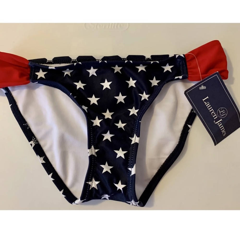 Lauren James Bandeau Bikini Bottoms Patriot Red White Stars Navy Blue Sz S NWT